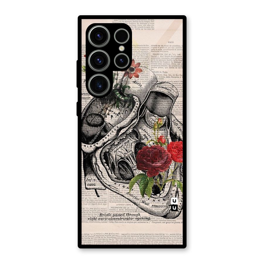 Heart Newspaper Glass Back Case for Galaxy S23 Ultra