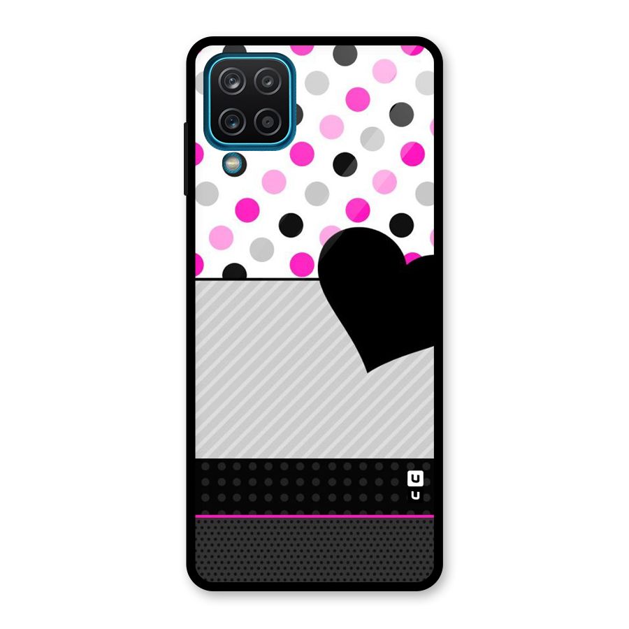 Heart Polka Stripes Glass Back Case for Galaxy A12