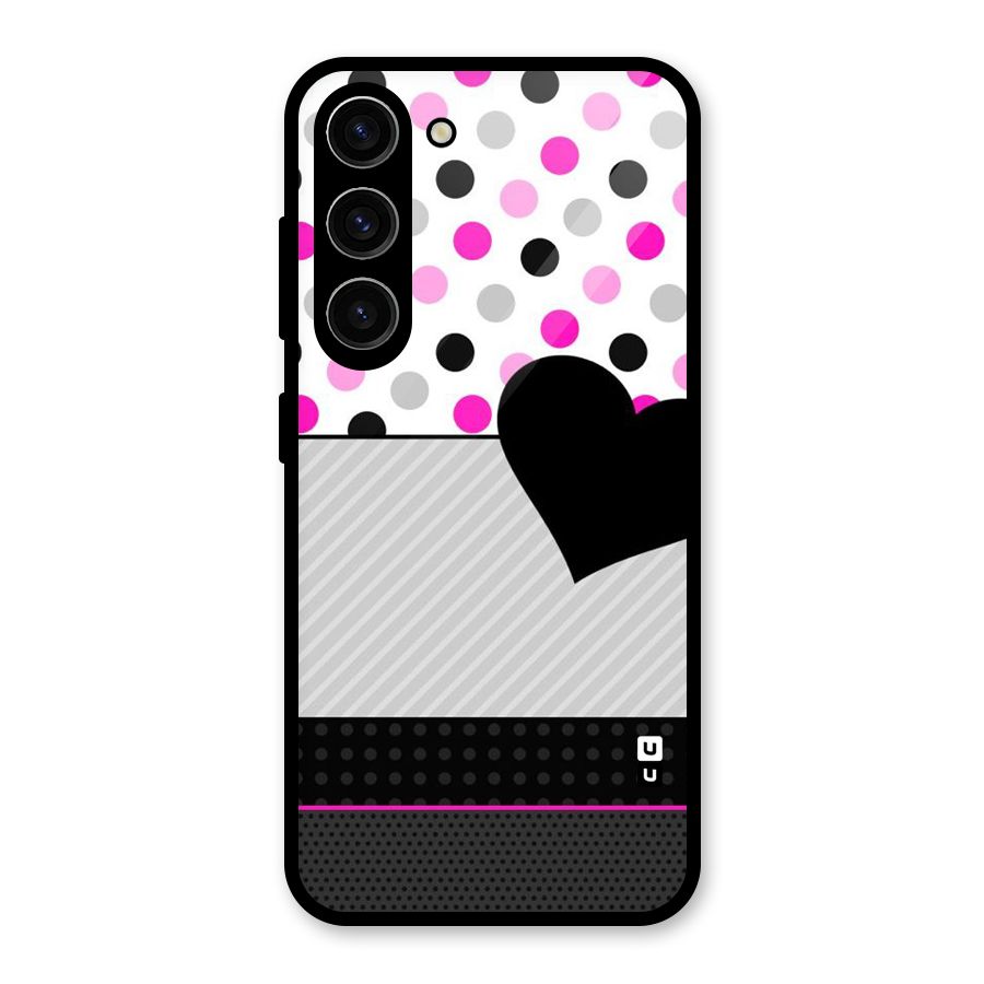 Heart Polka Stripes Glass Back Case for Galaxy S23