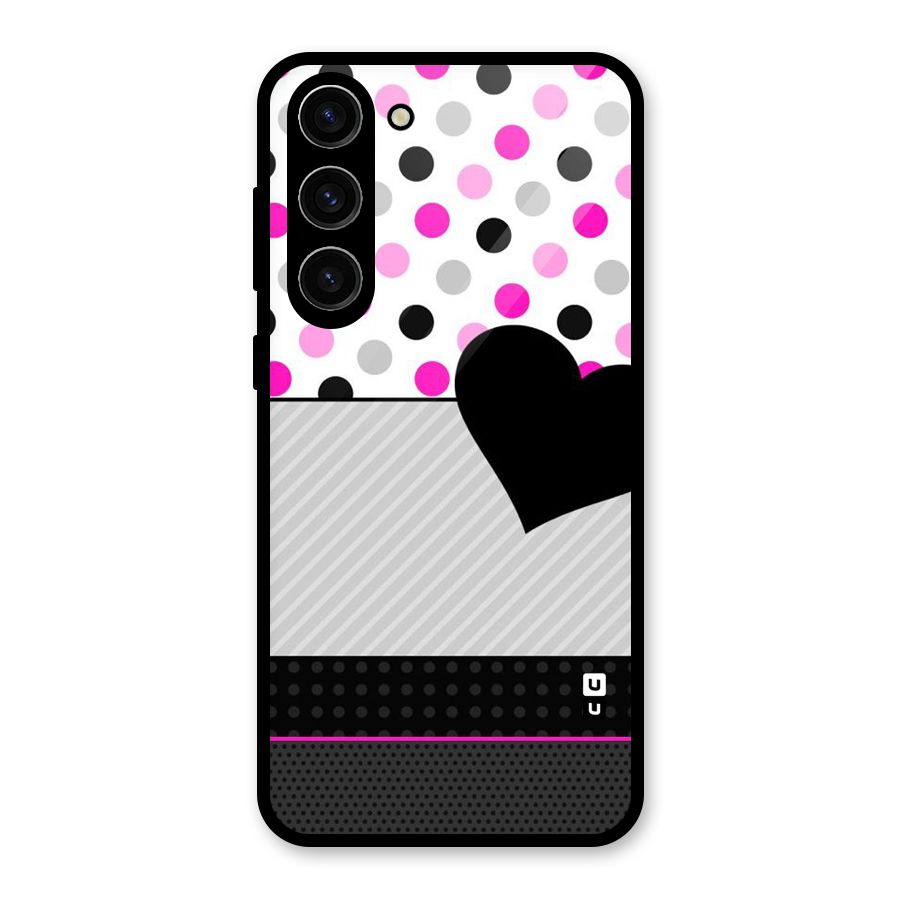 Heart Polka Stripes Glass Back Case for Galaxy S23 Plus