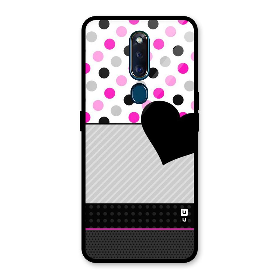 Heart Polka Stripes Glass Back Case for Oppo F11 Pro