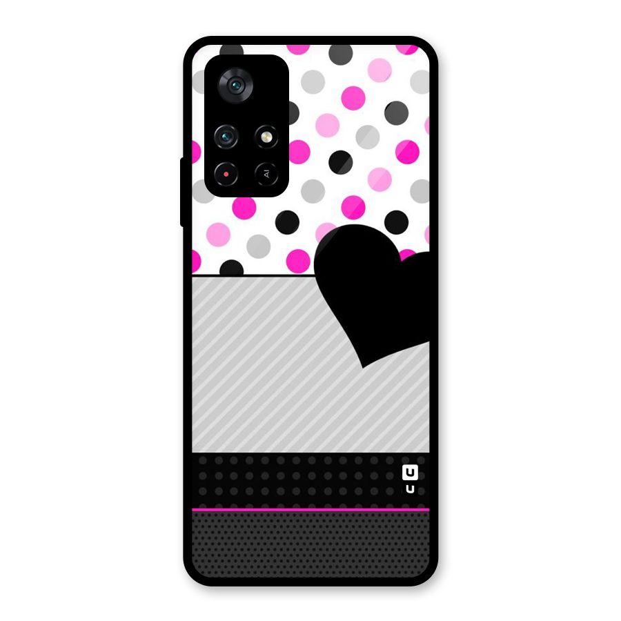 Heart Polka Stripes Glass Back Case for Poco M4 Pro 5G
