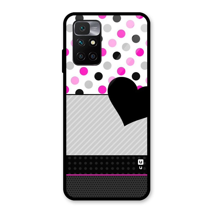 Heart Polka Stripes Glass Back Case for Redmi 10 Prime