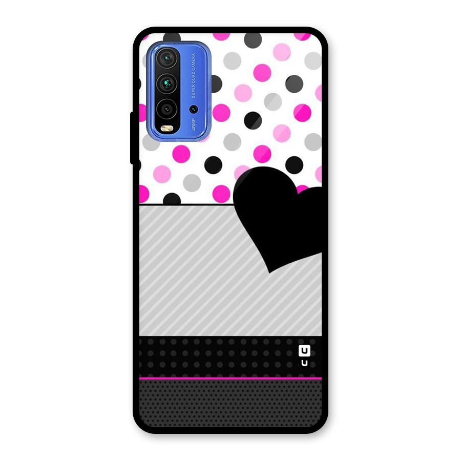 Heart Polka Stripes Glass Back Case for Redmi 9 Power