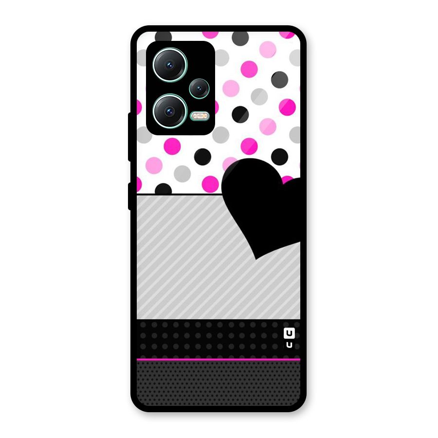 Heart Polka Stripes Glass Back Case for Redmi Note 12 5G