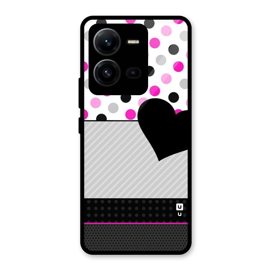 Heart Polka Stripes Glass Back Case for Vivo V25