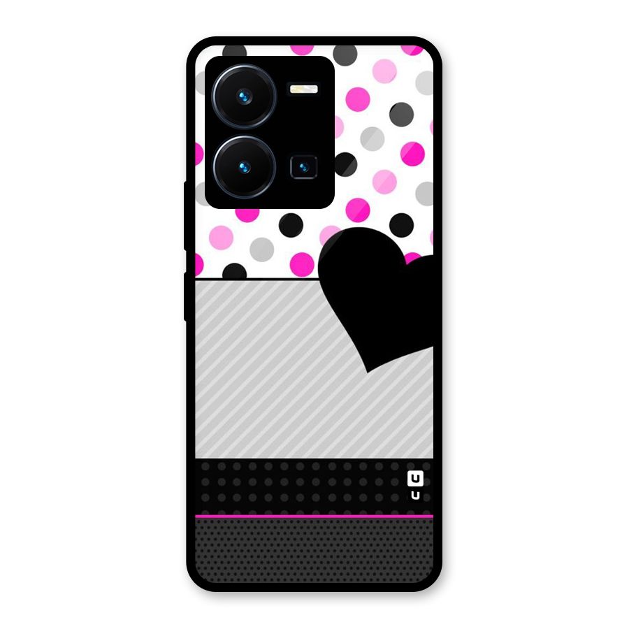 Heart Polka Stripes Glass Back Case for Vivo Y35