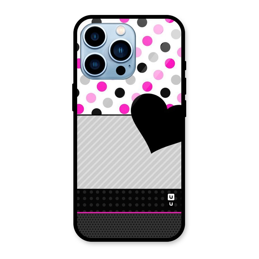 Heart Polka Stripes Glass Back Case for iPhone 13 Pro