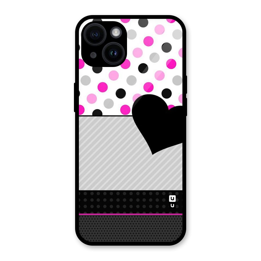Heart Polka Stripes Glass Back Case for iPhone 14