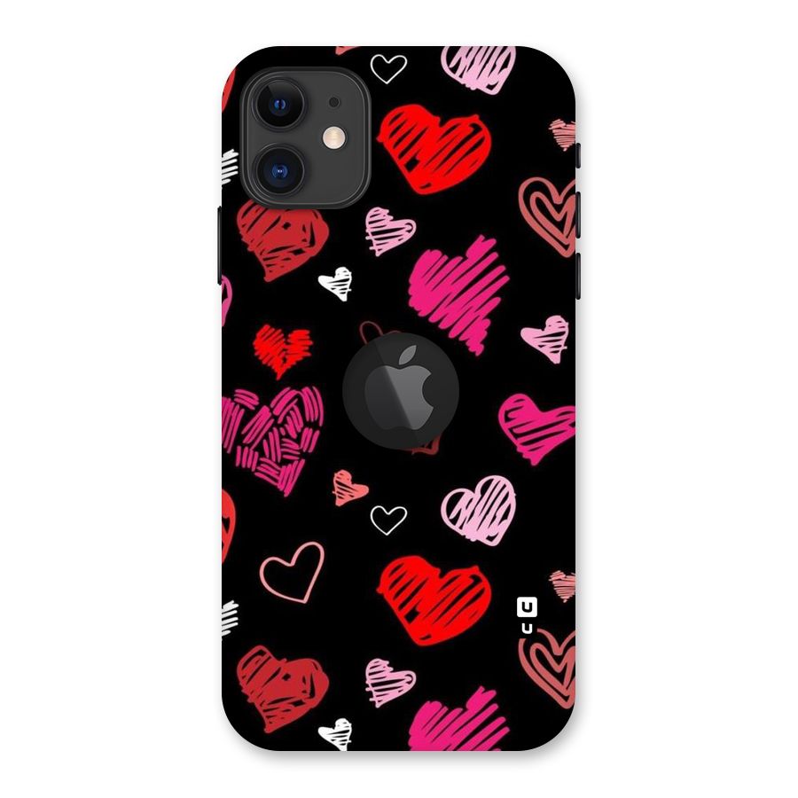 Hearts Art Pattern Back Case for iPhone 11 Logo Cut