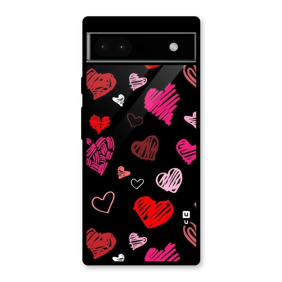 Hearts Art Pattern Glass Back Case for Google Pixel 6a