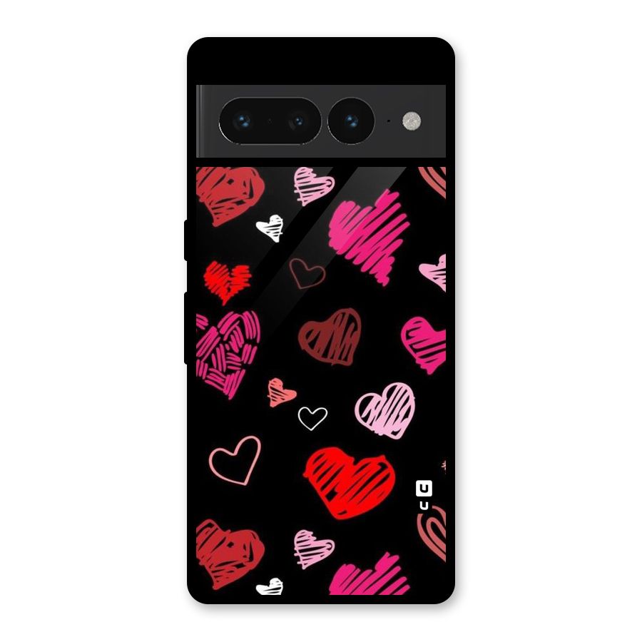 Hearts Art Pattern Glass Back Case for Google Pixel 7 Pro