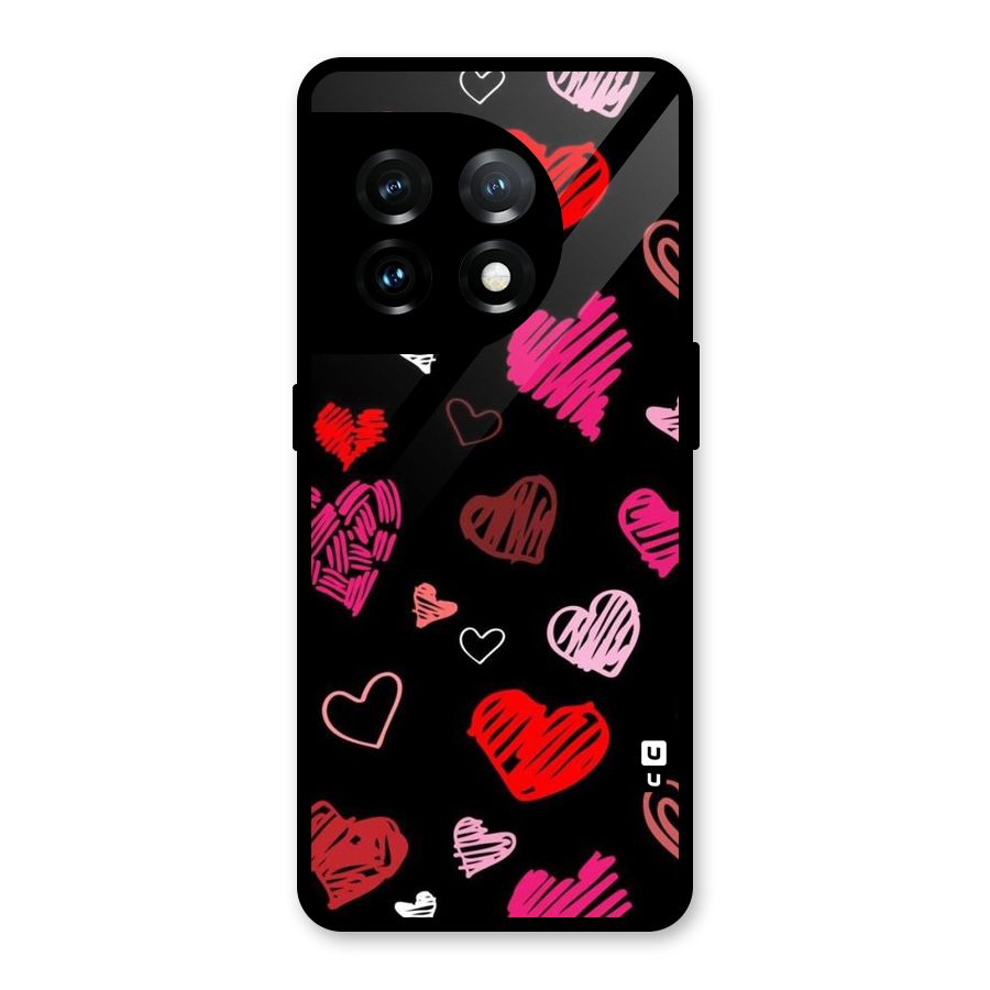 Hearts Art Pattern Glass Back Case for OnePlus 11