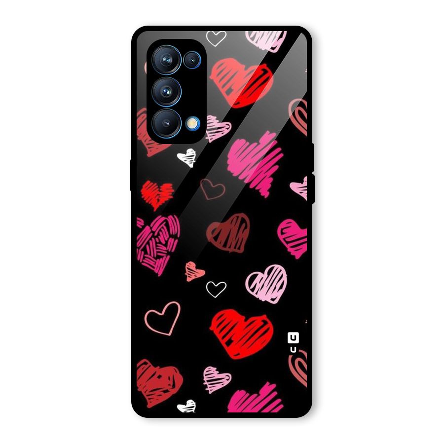 Hearts Art Pattern Glass Back Case for Oppo Reno5 Pro 5G