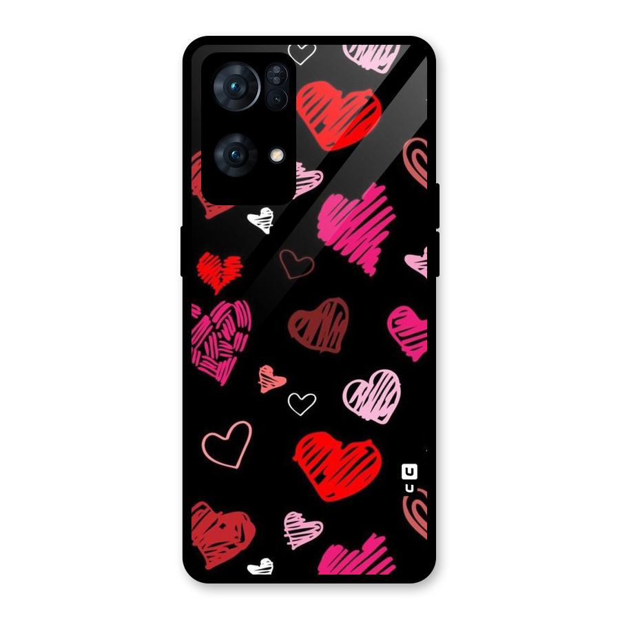Hearts Art Pattern Glass Back Case for Oppo Reno7 Pro 5G