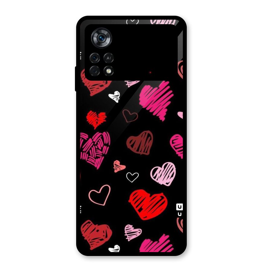 Hearts Art Pattern Glass Back Case for Poco X4 Pro 5G