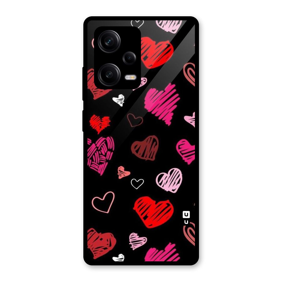 Hearts Art Pattern Glass Back Case for Redmi Note 12 Pro