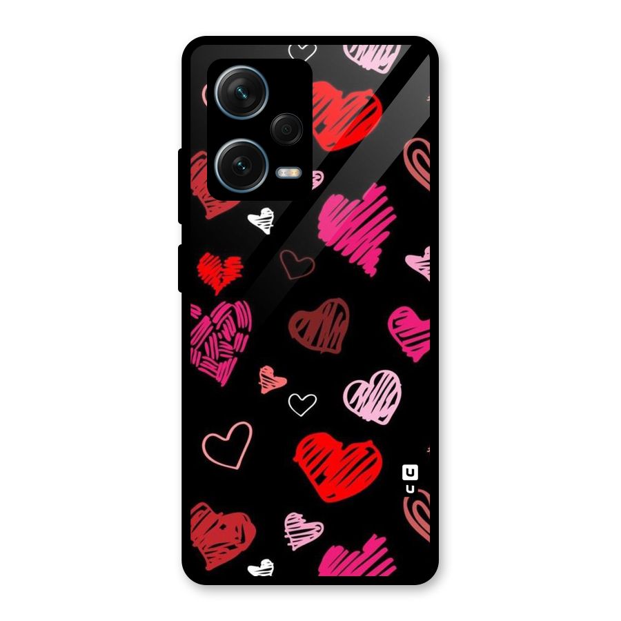 Hearts Art Pattern Glass Back Case for Redmi Note 12 Pro Plus 5G