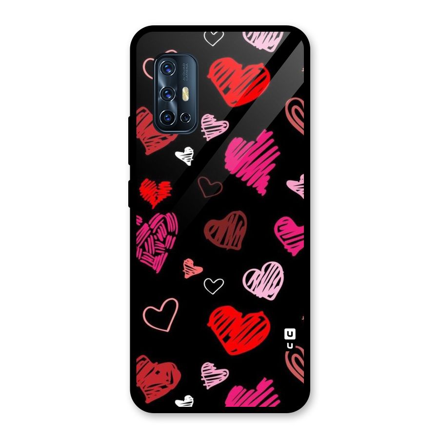 Hearts Art Pattern Glass Back Case for Vivo V17
