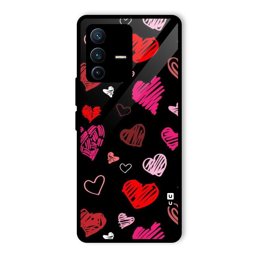 Hearts Art Pattern Glass Back Case for Vivo V23 Pro