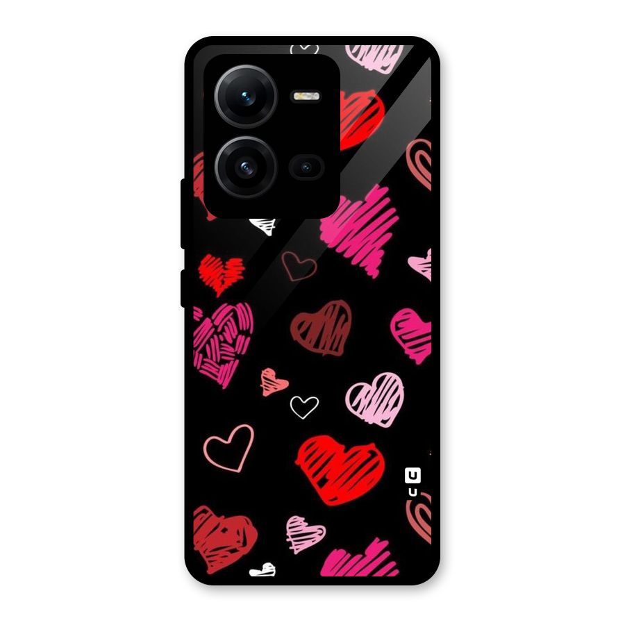 Hearts Art Pattern Glass Back Case for Vivo V25