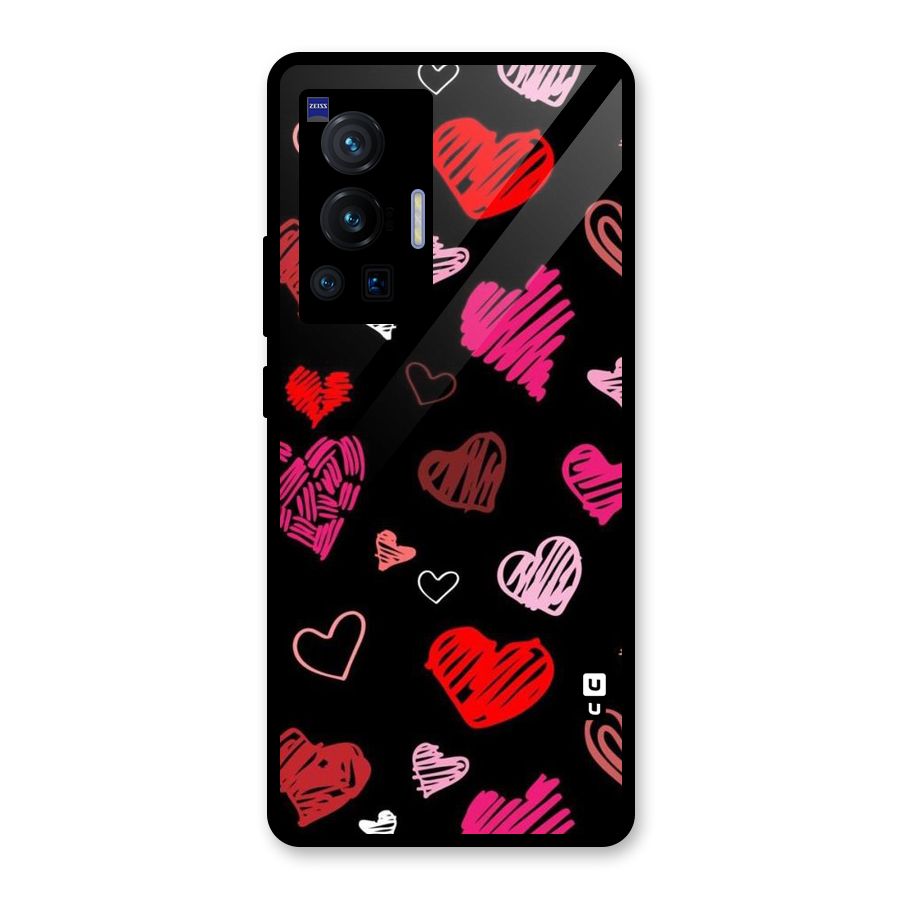 Hearts Art Pattern Glass Back Case for Vivo X70 Pro