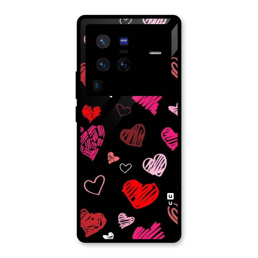 Hearts Art Pattern Glass Back Case for Vivo X80 Pro
