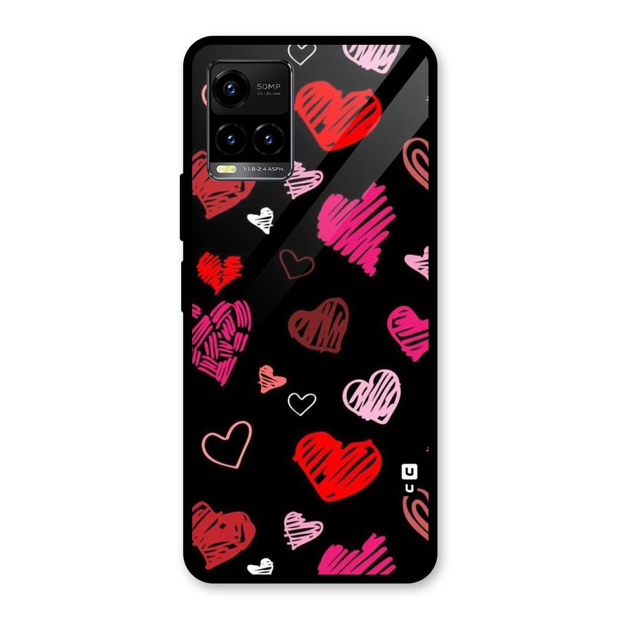 Hearts Art Pattern Glass Back Case for Vivo Y21A