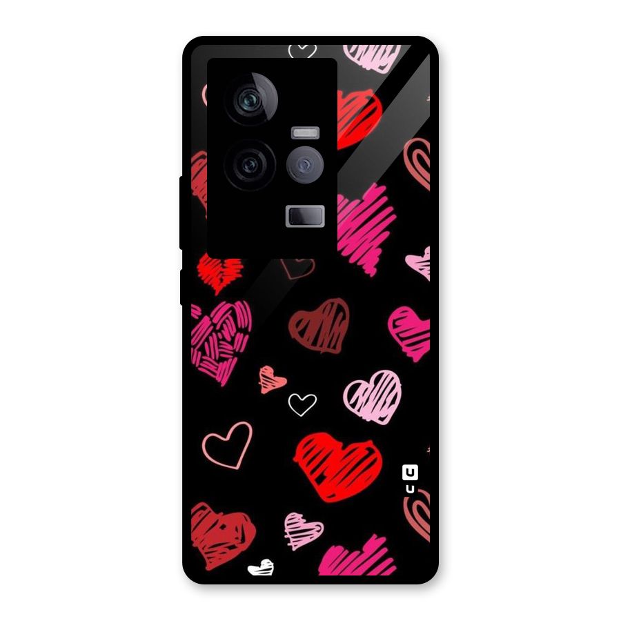 Hearts Art Pattern Glass Back Case for Vivo iQOO 11 5G