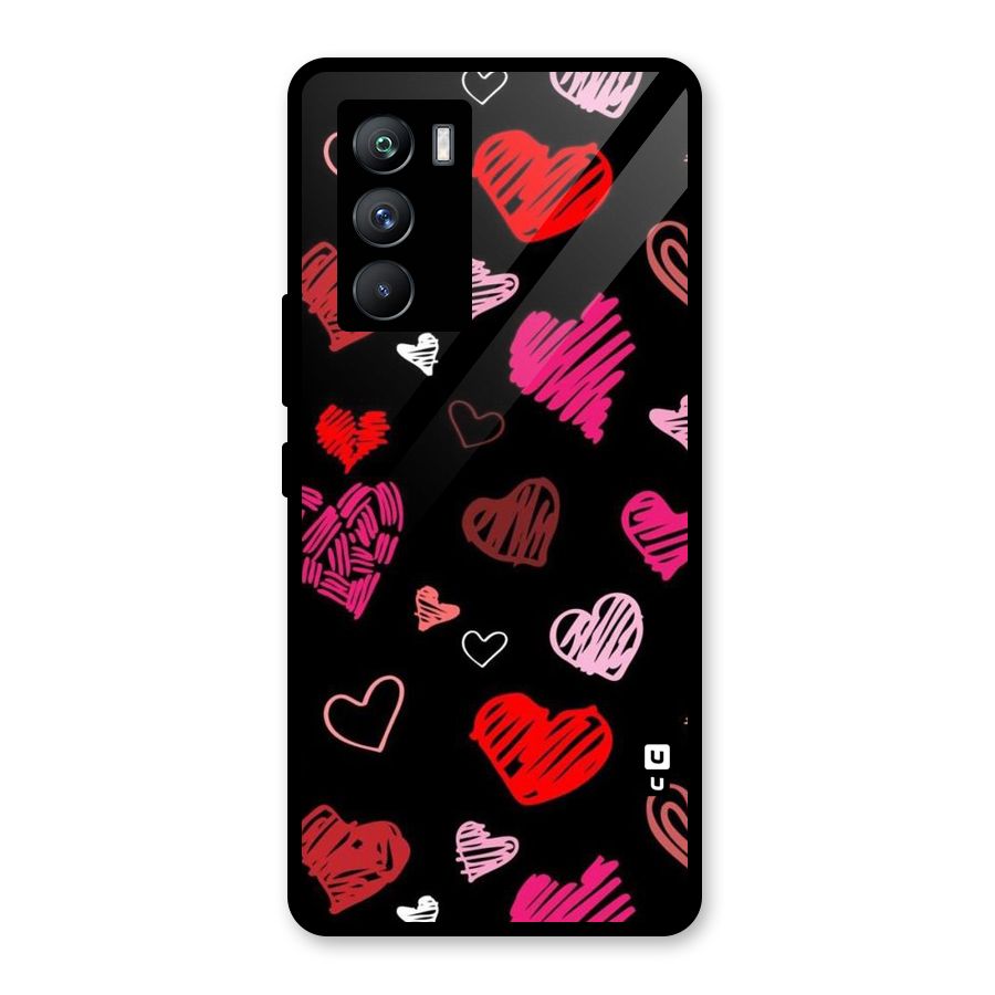 Hearts Art Pattern Glass Back Case for Vivo iQOO 9 SE