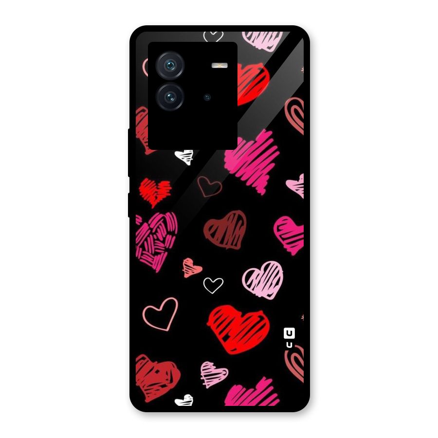 Hearts Art Pattern Glass Back Case for Vivo iQOO Neo 6 5G