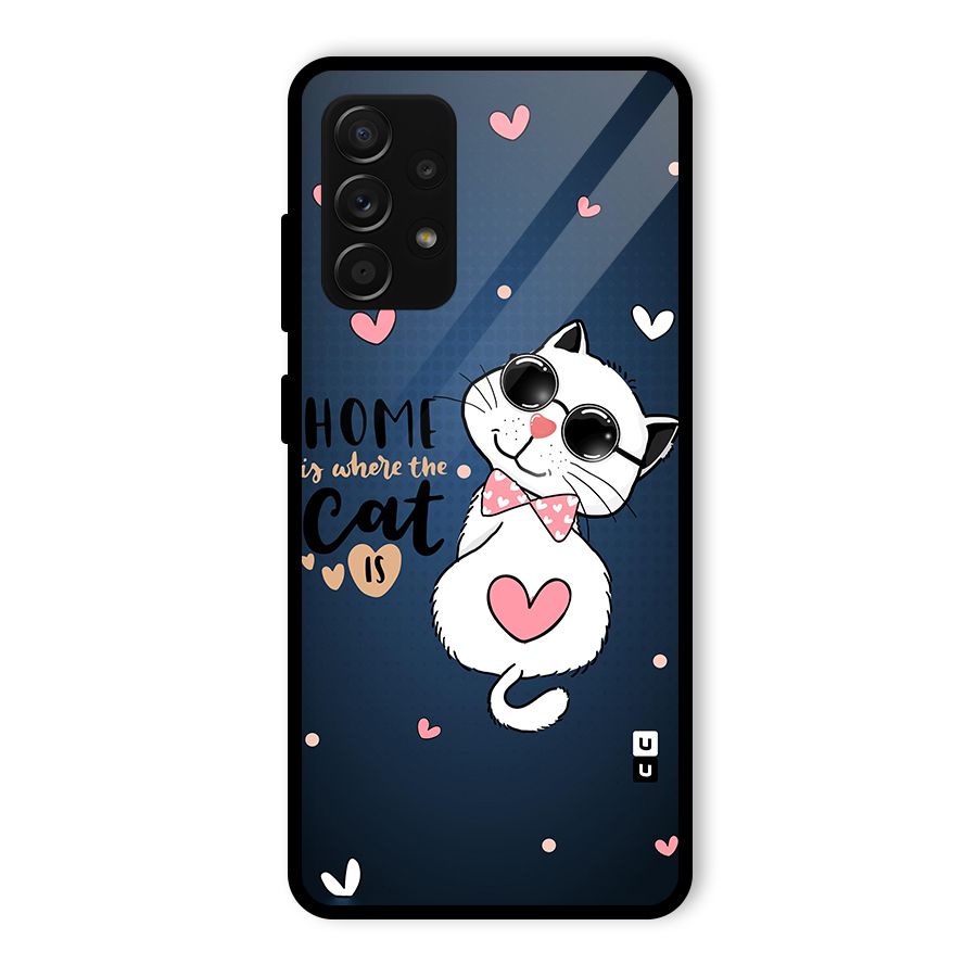 Home Where Cat Glass Back Case for Galaxy A53 5G