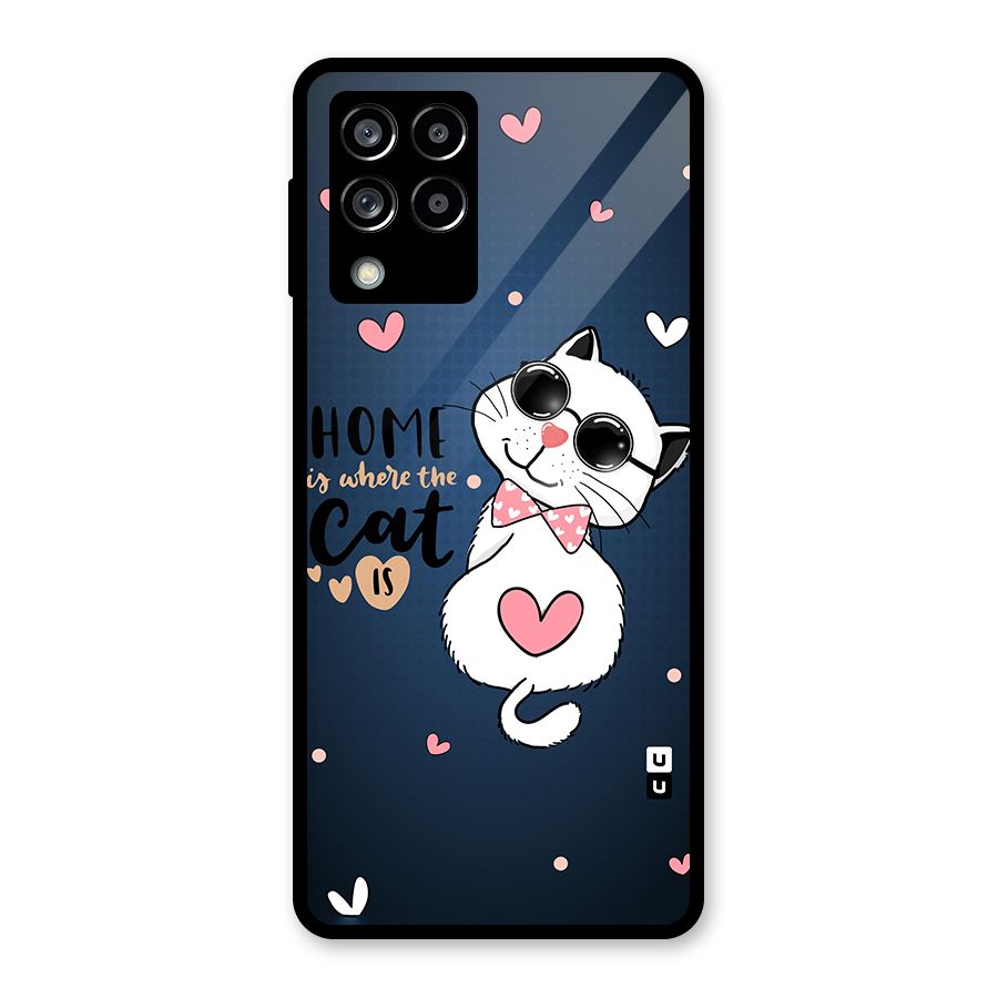 Home Where Cat Glass Back Case for Galaxy M53 5G