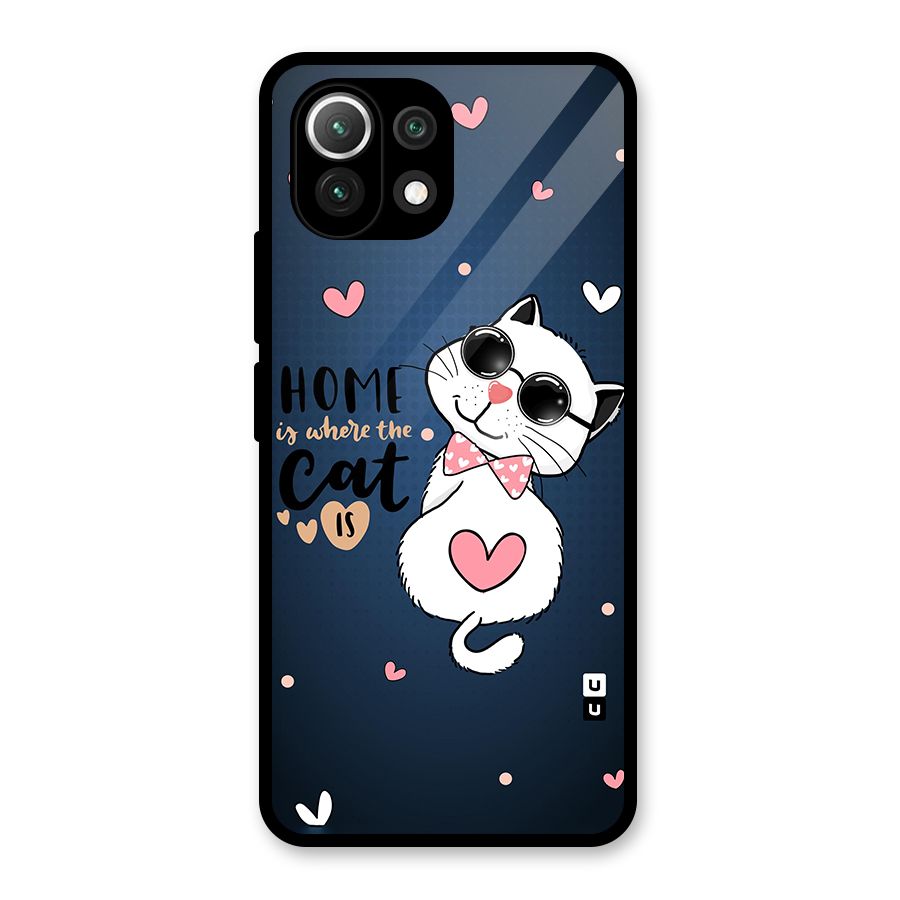 Home Where Cat Glass Back Case for Mi 11 Lite NE 5G