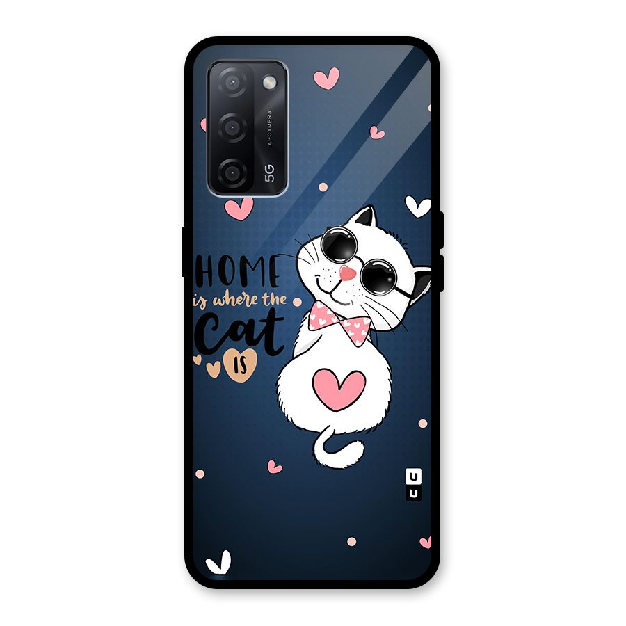 Home Where Cat Glass Back Case for Oppo A53s 5G