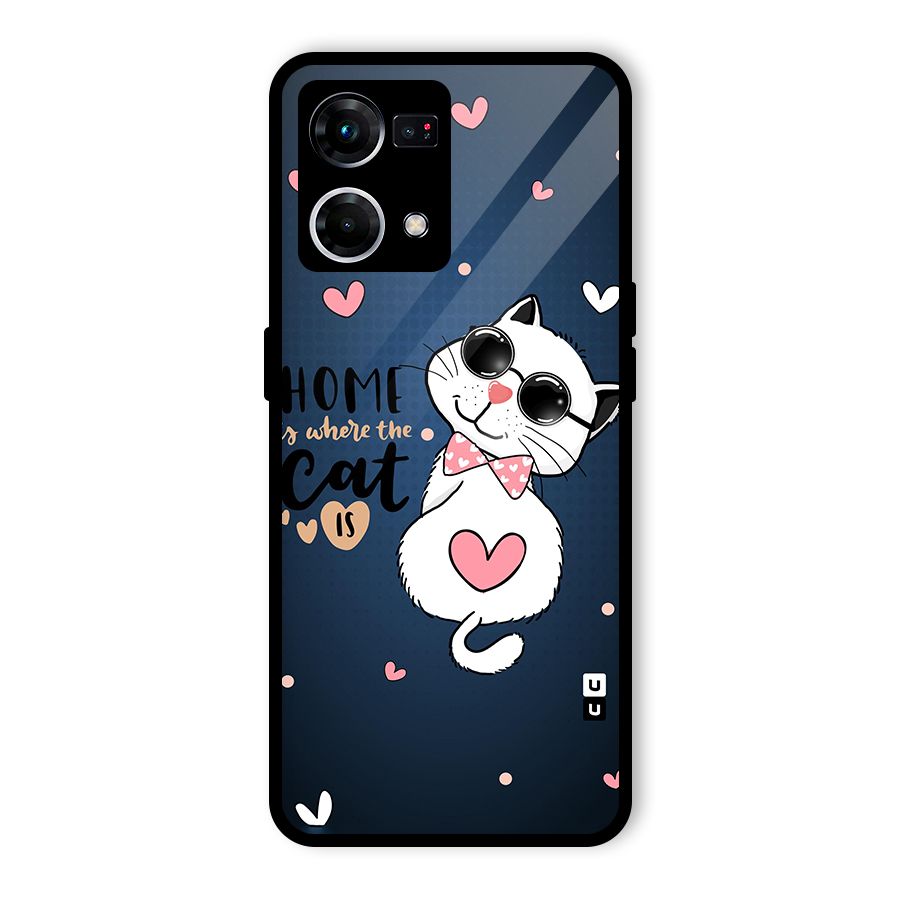 Home Where Cat Glass Back Case for Oppo F21 Pro 4G