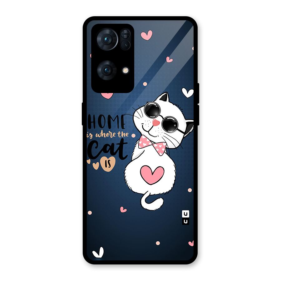 Home Where Cat Glass Back Case for Oppo Reno7 Pro 5G