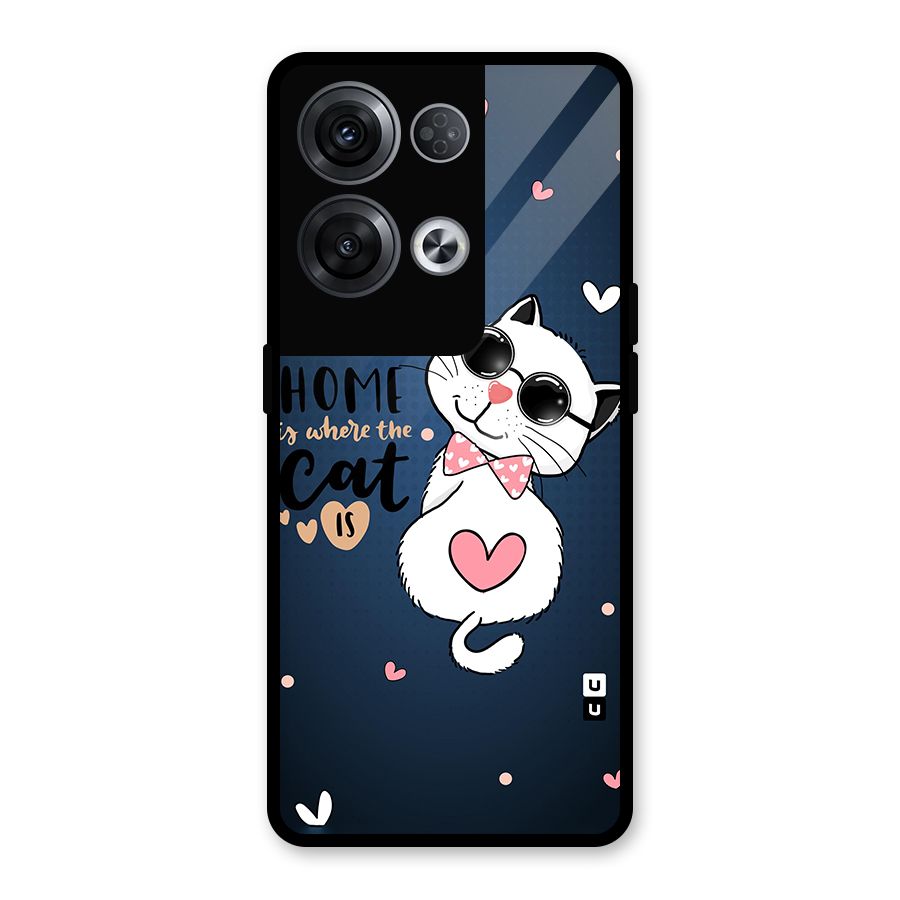 Home Where Cat Glass Back Case for Oppo Reno8 Pro 5G