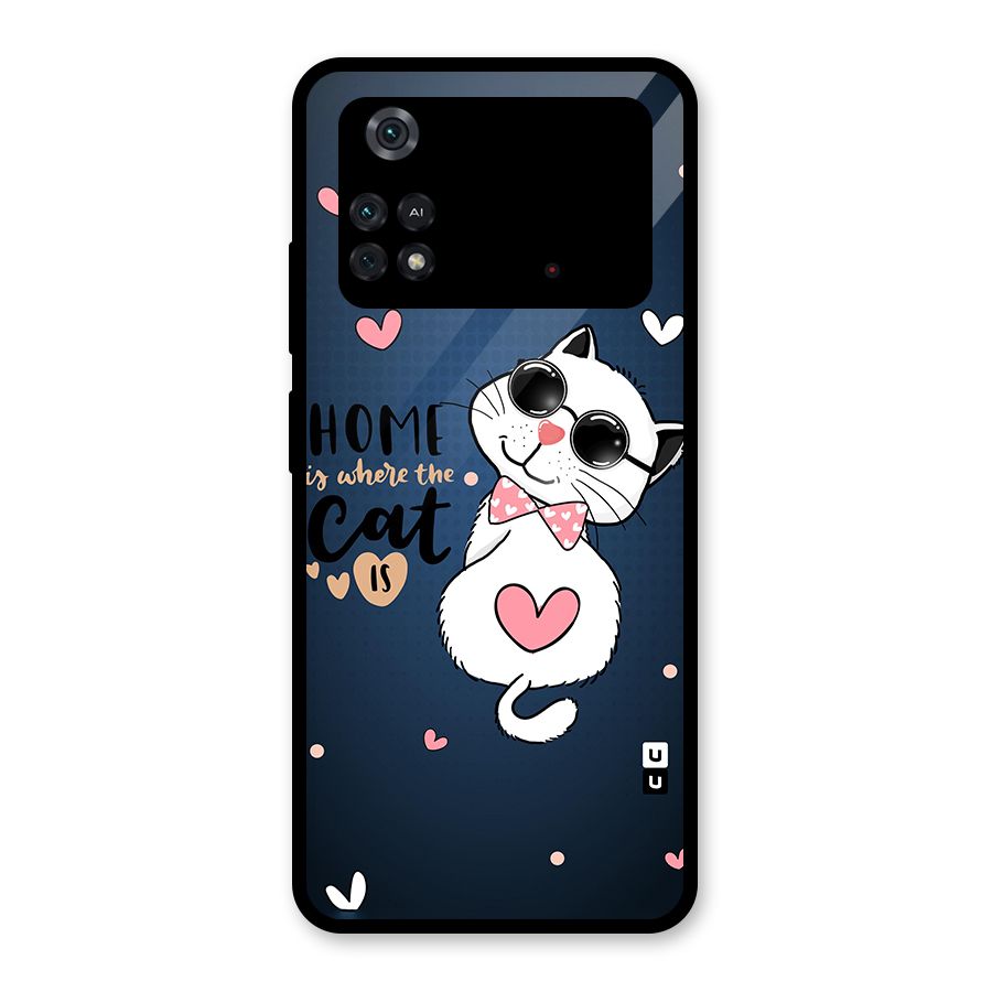 Home Where Cat Glass Back Case for Poco M4 Pro 4G