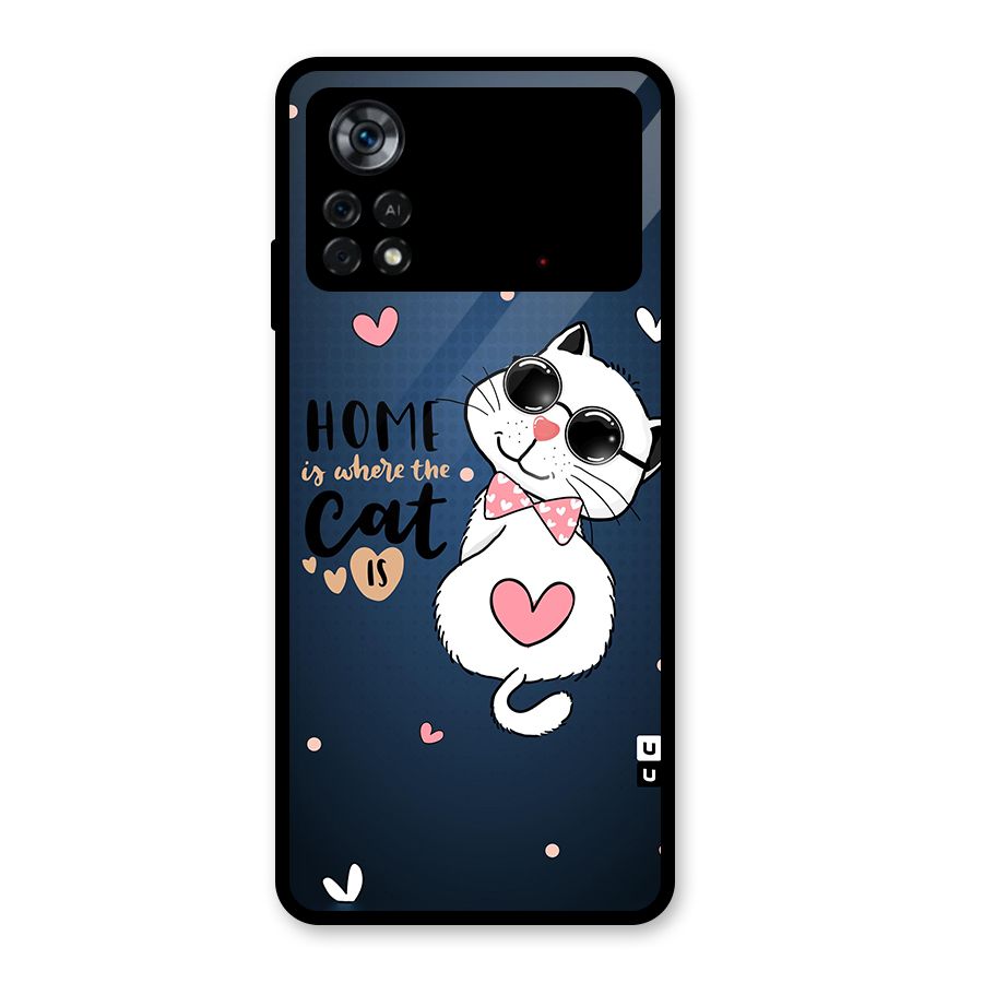 Home Where Cat Glass Back Case for Poco X4 Pro 5G