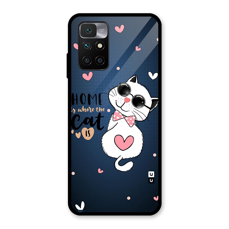 Home Where Cat Glass Back Case for Redmi 10 Prime