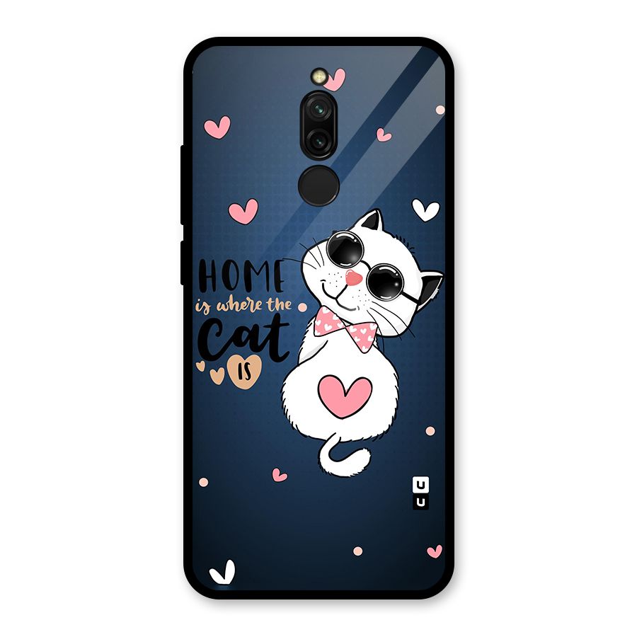 Home Where Cat Glass Back Case for Redmi 8