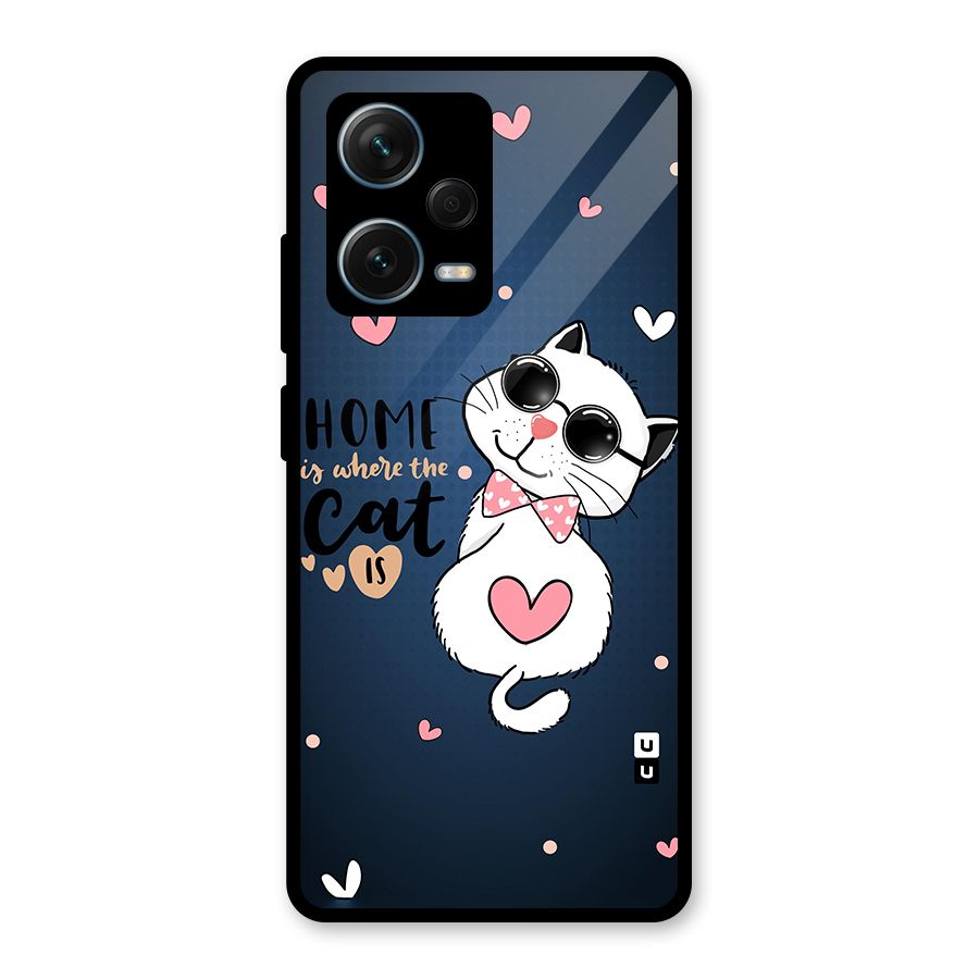 Home Where Cat Glass Back Case for Redmi Note 12 Pro Plus 5G