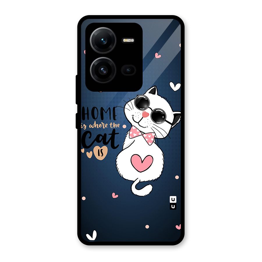 Home Where Cat Glass Back Case for Vivo V25