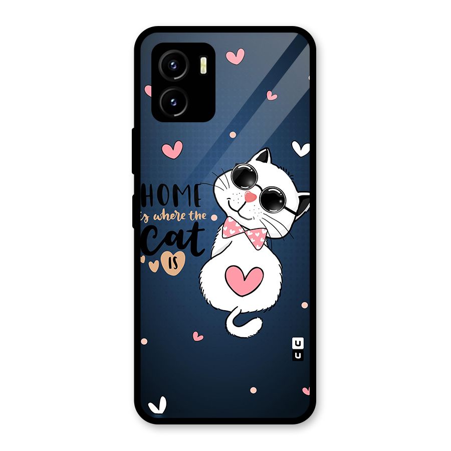 Home Where Cat Glass Back Case for Vivo Y15s