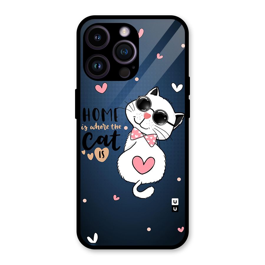 Home Where Cat Glass Back Case for iPhone 14 Pro Max