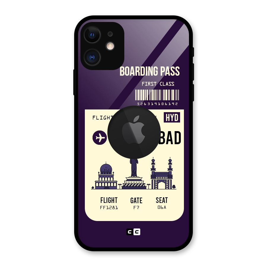 Hyderabad Boarding Pass Glass Back Case for iPhone 11 Logo Cut
