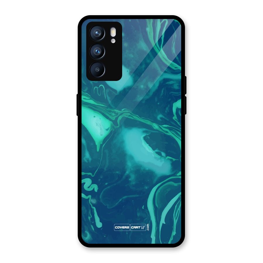 Jazzy Green Marble Texture Glass Back Case for Oppo Reno6 5G