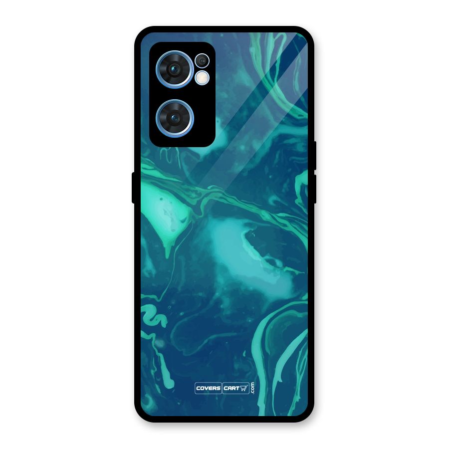 Jazzy Green Marble Texture Glass Back Case for Oppo Reno7 5G