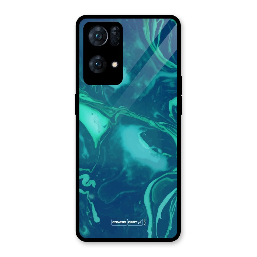 Jazzy Green Marble Texture Glass Back Case for Oppo Reno7 Pro 5G
